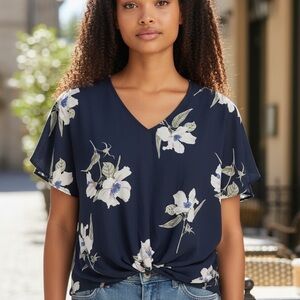 West Kei Navy Floral Blouse